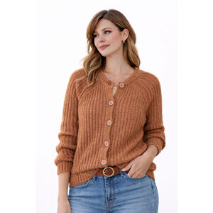 Women’s Chunky Knit Long Sleeve Cardigan Sweater – Coffee – Size S – NWOT